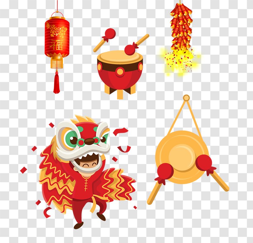 Lion Dance Chinese New Year Clip Art - Frame - Lantern Percussion Drums And Firecrackers Transparent PNG