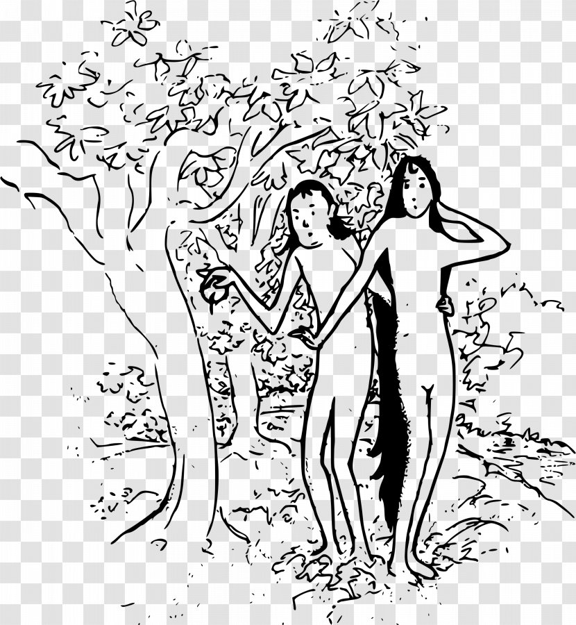 Garden Of Eden Adam And Eve Cartoon Drawing - Tree Transparent PNG