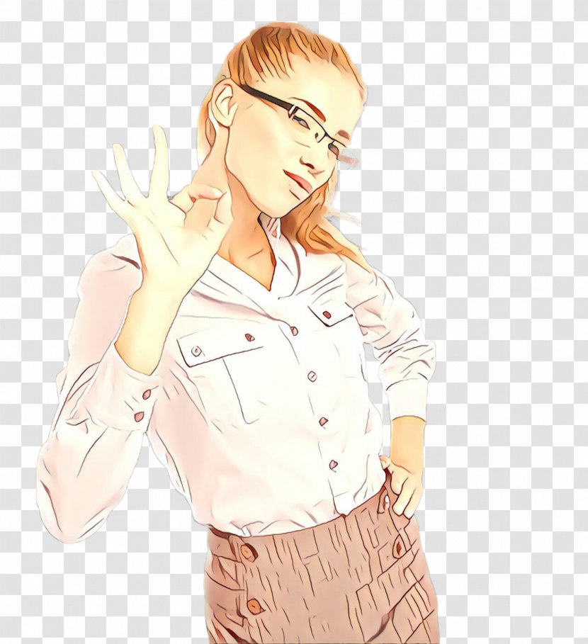 Cartoon Joint Finger Gesture Brown Hair - Peach Neck Transparent PNG