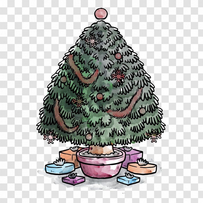Christmas Tree Gift New Year - Pine - Hand-painted Vector Material Transparent PNG