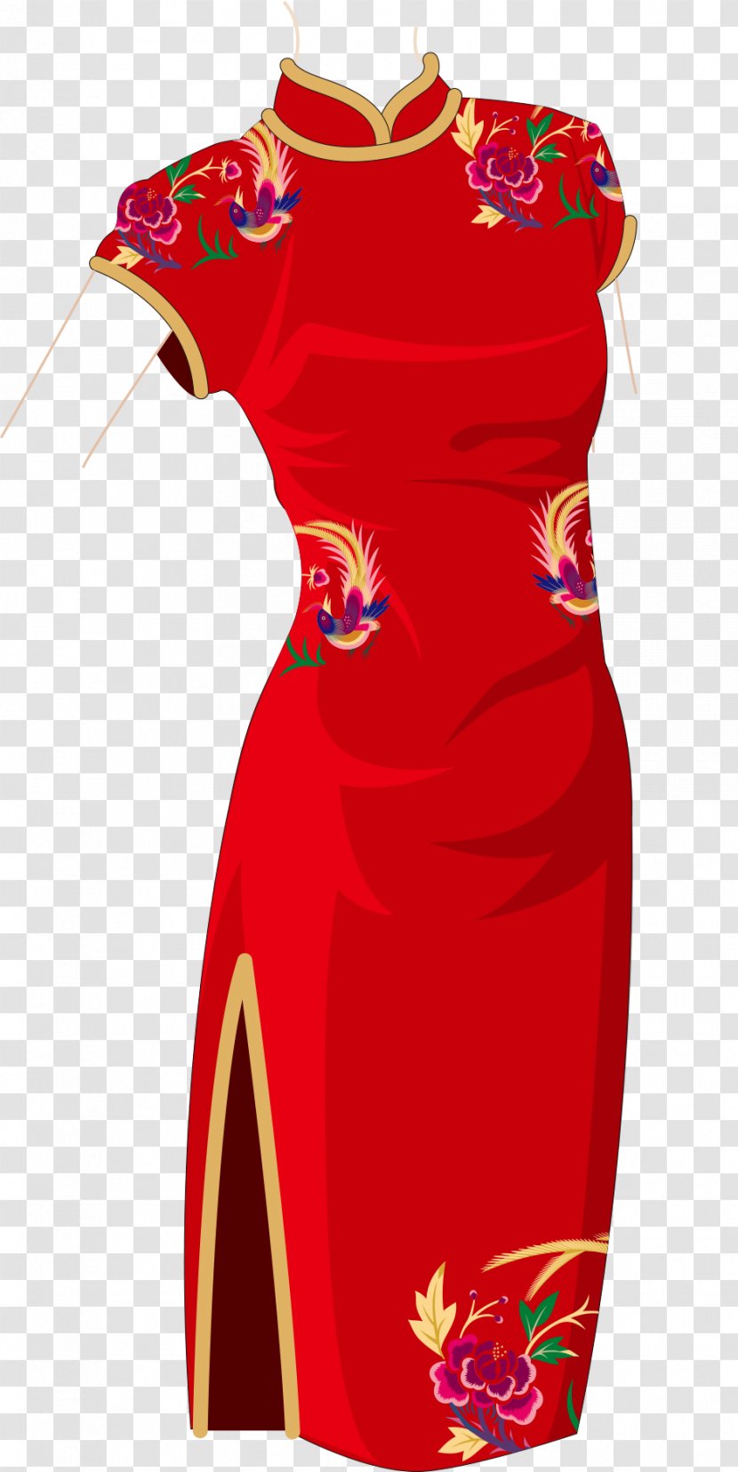 Designer Cheongsam - Shoulder - Chinese Women Red Dress Transparent PNG