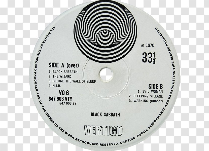 Vertigo Records Black Sabbath Phonograph Record LP Philips - Album Transparent PNG