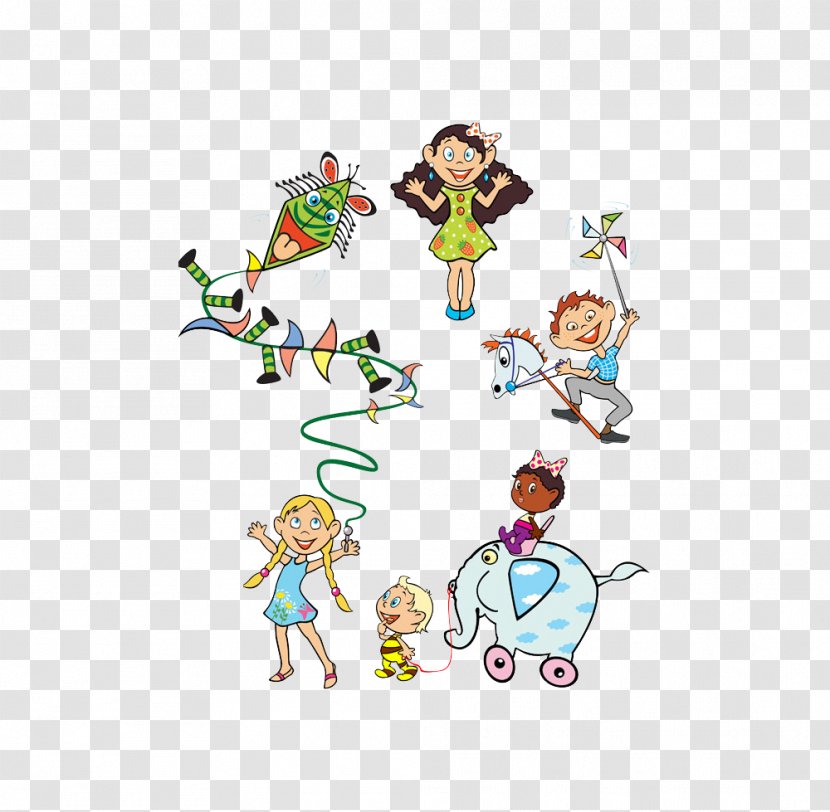 Cartoon Child Illustration - Flying A Kite Cute Kids Transparent PNG