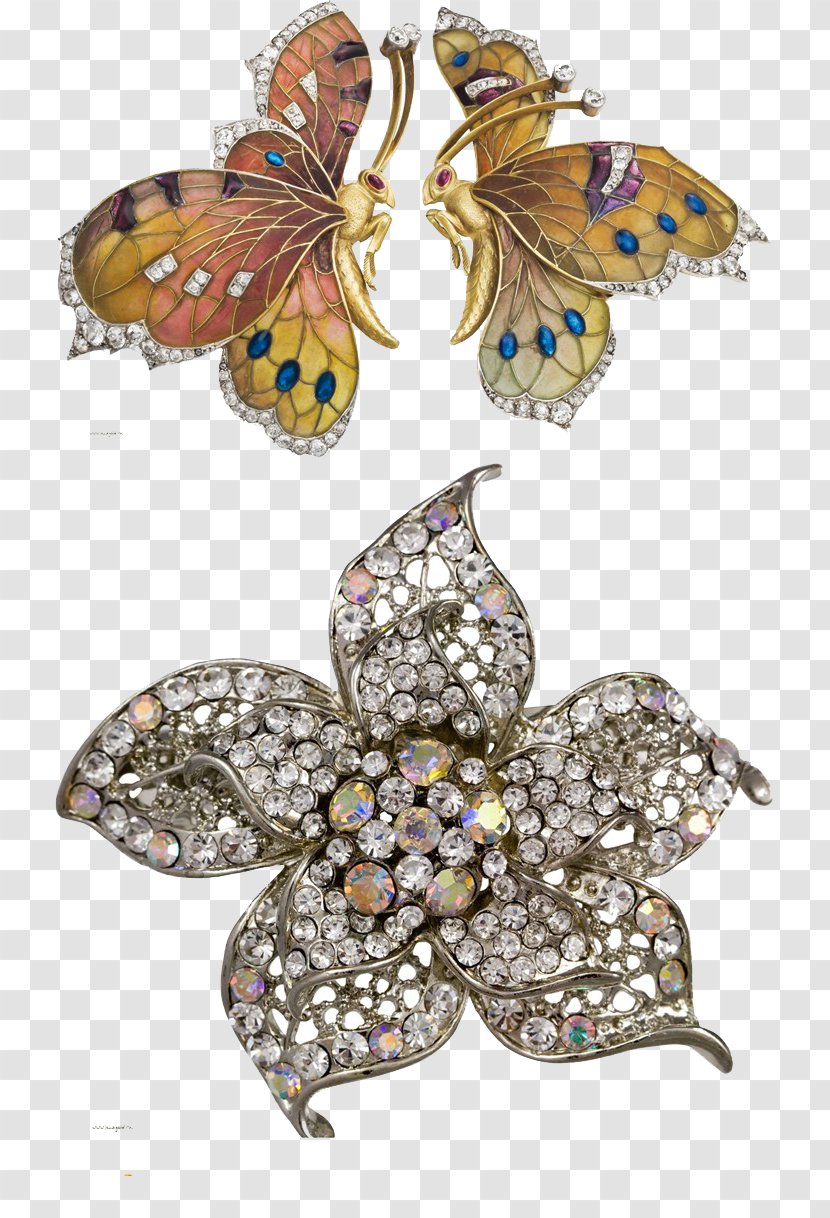 Barrette Jewellery Art Nouveau Hairpin - Moths And Butterflies - Diamond Flower Butterfly Transparent PNG