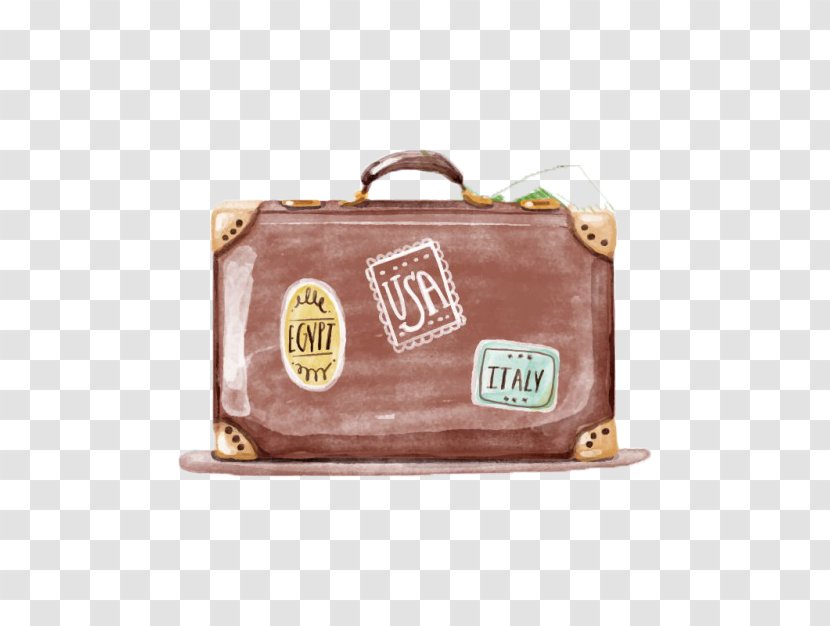 Travel Watercolor Painting Suitcase - Leather - Vintage Luggage Transparent PNG