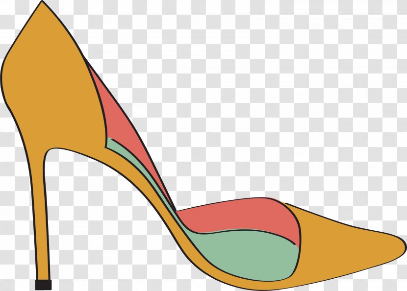 Yellow Shoe High-heeled Footwear Drawing Clip Art - Cartoon - High Heels Transparent PNG