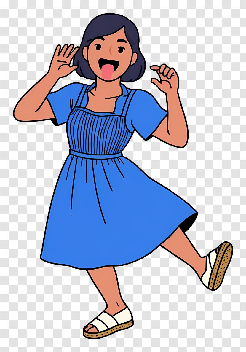 Woman Laughing - Dancing Girl In Blue Dress Transparent PNG