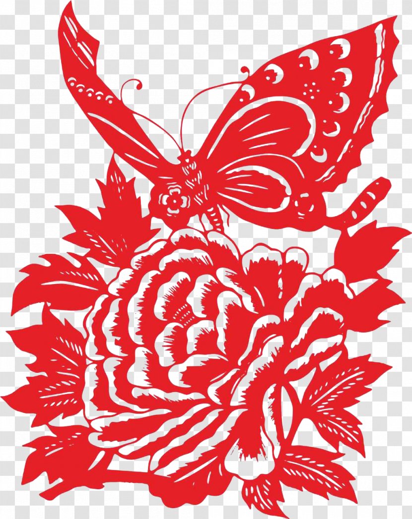 Papercutting Moutan Peony Bird-and-flower Painting - Moths And Butterflies - Butterfly Cauliflower Transparent PNG
