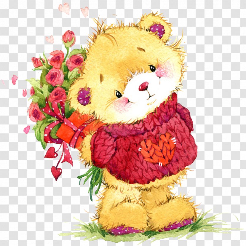 International Womens Day Ansichtkaart March 8 Holiday Greeting Card - Flower - The Toy Bear Holding A Transparent PNG