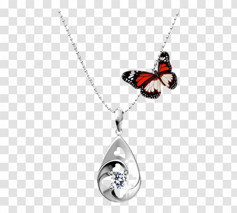 Locket Butterfly Earring Necklace - Designer Transparent PNG