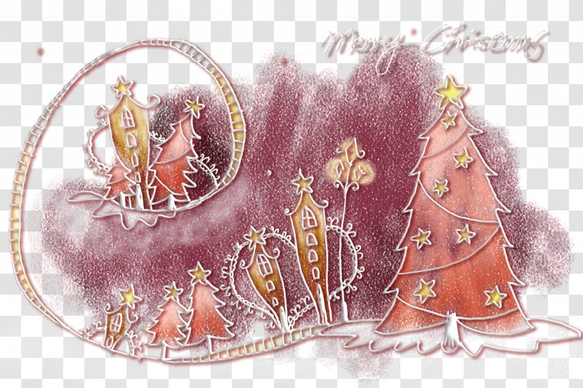 Christmas Tree Illustration - Hand-painted And House Transparent PNG