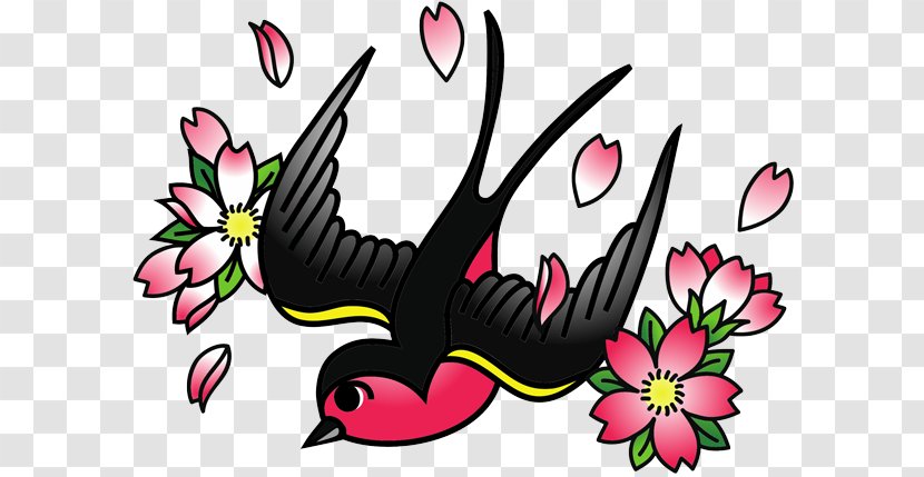 Cherry Blossom Old School (tattoo) Swallow Tattoo - Butterfly - Flash Transparent PNG