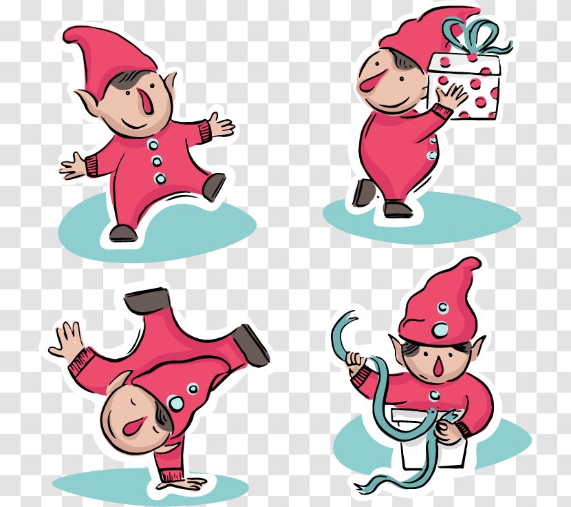 Santa Claus Christmas Clip Art - Vector Cute Red Elf Characters Transparent PNG
