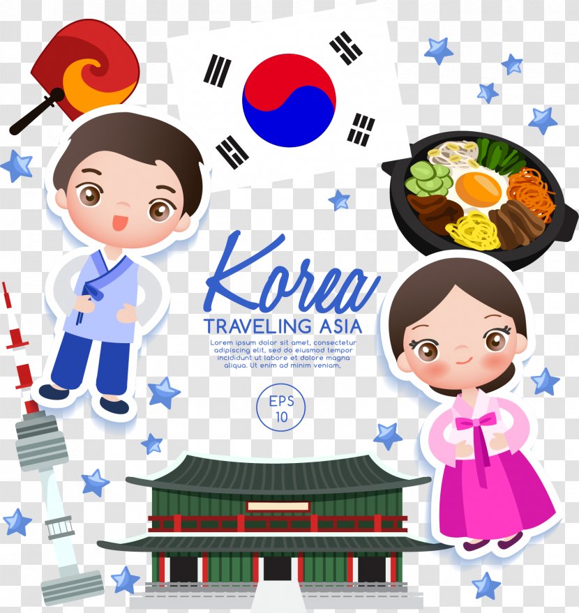 Flag Of South Korea Euclidean Vector Cartoon - Korean Male And Female Transparent PNG