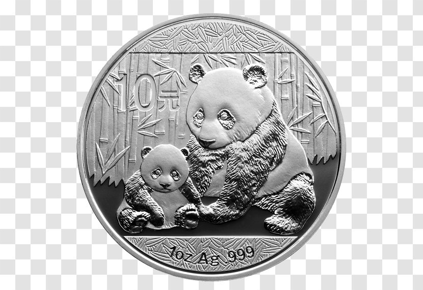 Giant Panda China Chinese Silver Coin - Black And White Transparent PNG