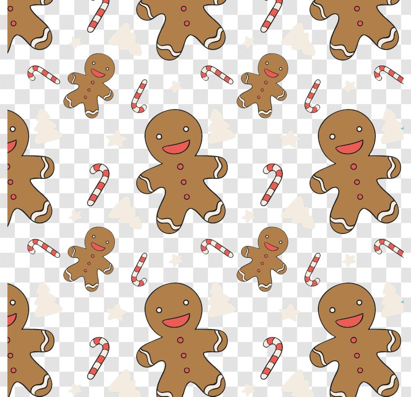 Candy Cane Gingerbread Man Cookie Clip Art - Lebkuchen - Cute Seamless Background Vector Material Transparent PNG