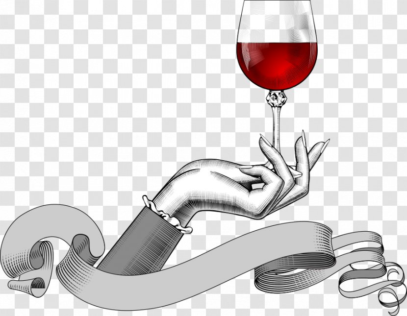 Red Wine Drawing Glass - Vector With Hand Gestures Transparent PNG