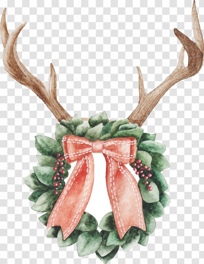 Christmas Day Watercolor Painting Ornament Reindeer Lights - Antlers Transparent PNG