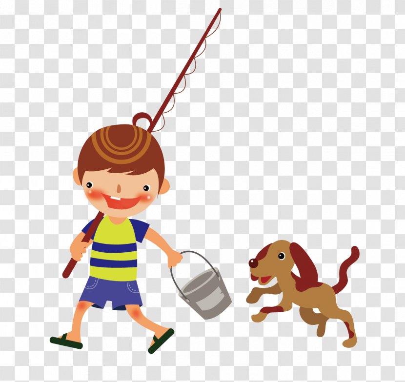 Fishing Rod Drawing - Cartoon Puppy And Bucket Transparent PNG