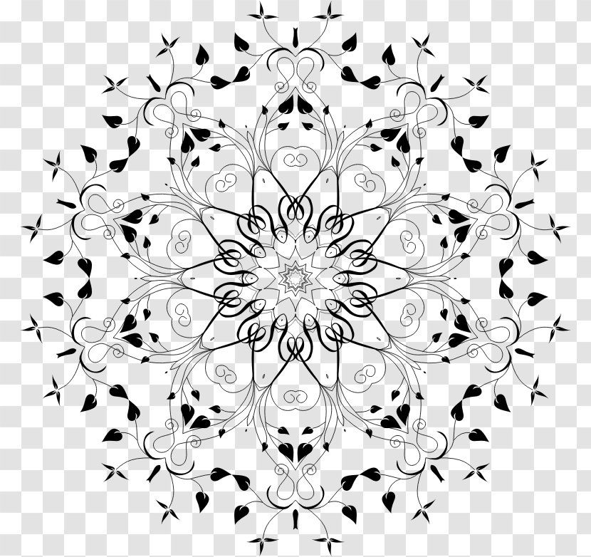 Floral Design White Symmetry Pattern - Black And Transparent PNG
