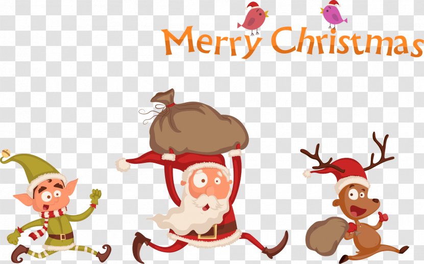 Santa Claus's Reindeer Christmas Illustration - Fictional Character - Claus Running With Elk Transparent PNG