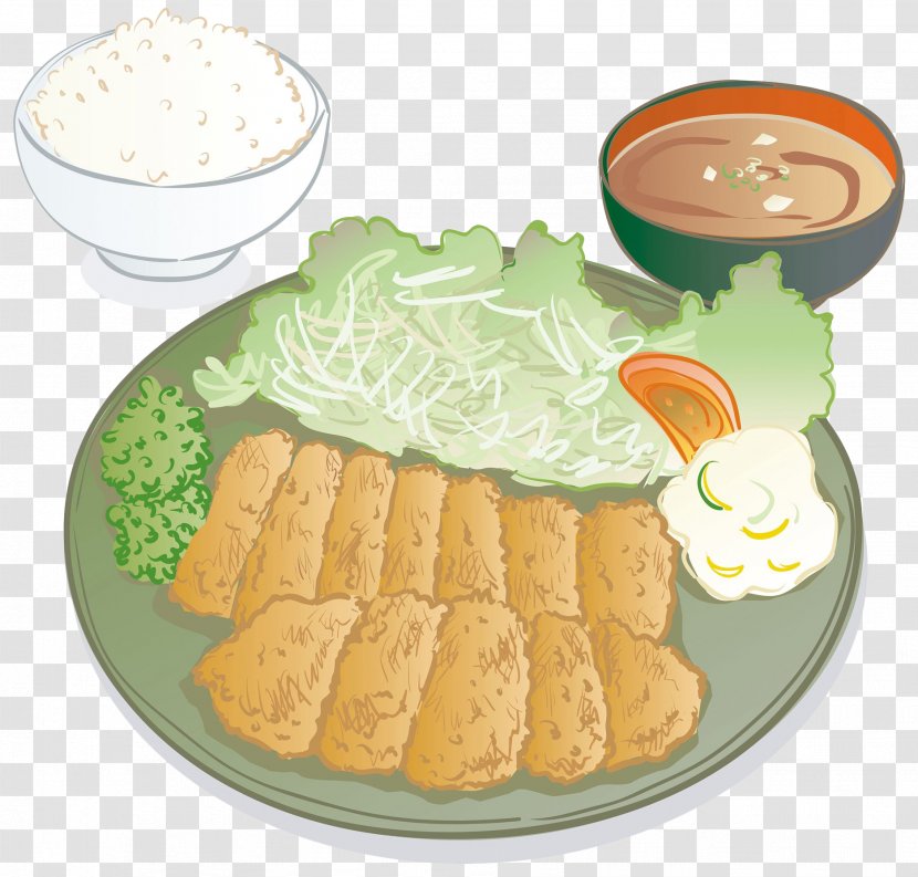 Breakfast Tonkatsu Japanese Cuisine Miso Soup Vegetarian - Recipe - Hand Painted Korean Barbecue Rice Transparent PNG