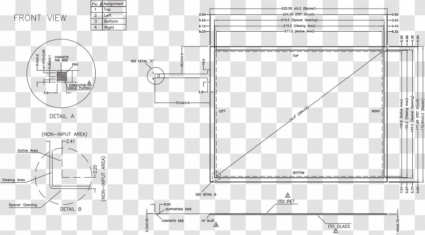 Aspect Ratio Resistive Touchscreen Inch Technical Drawing - Glass Display Panels Transparent PNG