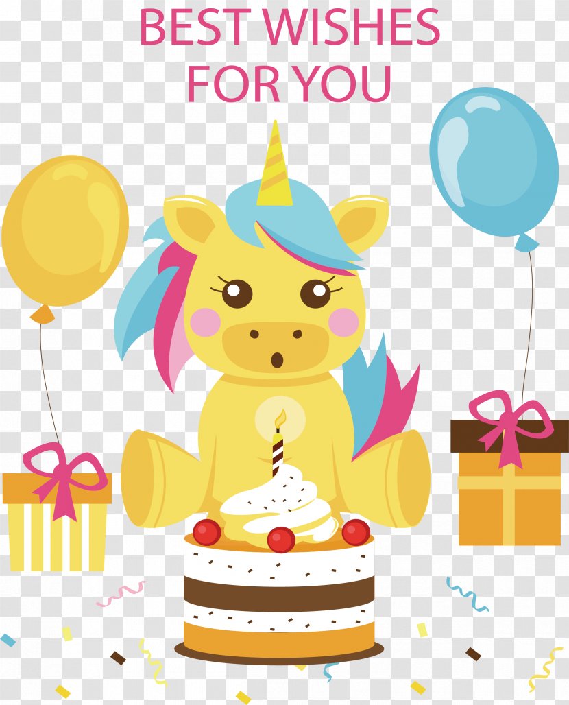 A Unicorn Sitting In The Middle Of Gift - Party - Yellow Transparent PNG