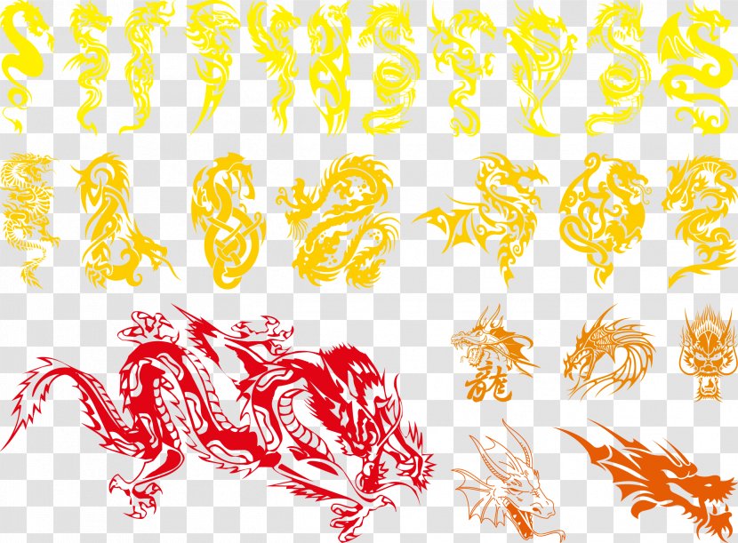 Chinese Dragon European Silhouette - Yellow Red Transparent PNG