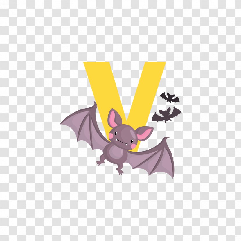 Bat Drawing Euclidean Vector Illustration - Vertebrate - Yellow Letter V Transparent PNG