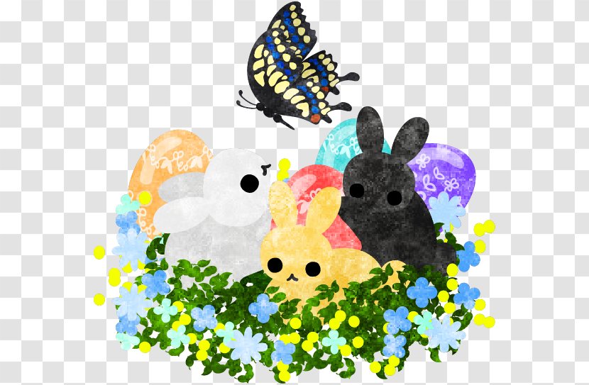 Easter Bunny Butterfly Rabbit Clip Art - Insect - The Little Monkey Scatters Flowers Transparent PNG