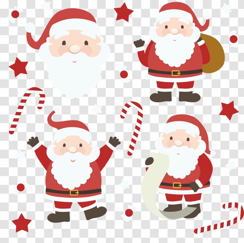 Santa Claus Reindeer Christmas - Gift - Vector Hand-drawn Cartoon White Beard Transparent PNG