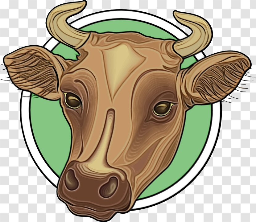 Bovine Head Cartoon Horn Snout - Wet Ink - Livestock Working Animal Transparent PNG
