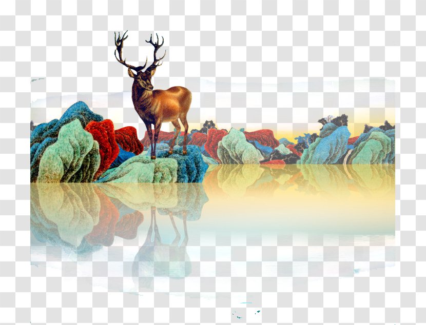 Reindeer Illustration - Forest - Lake And Deer Transparent PNG