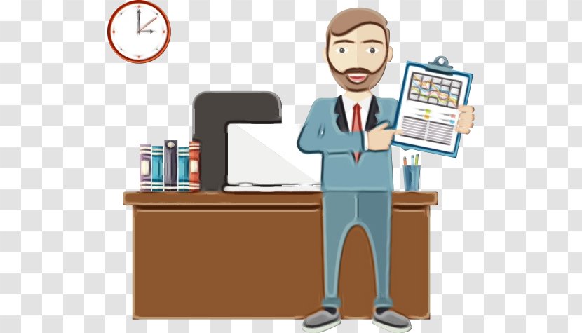 Cartoon Job Computer Desk Bank Teller White-collar Worker - Business Personal Transparent PNG