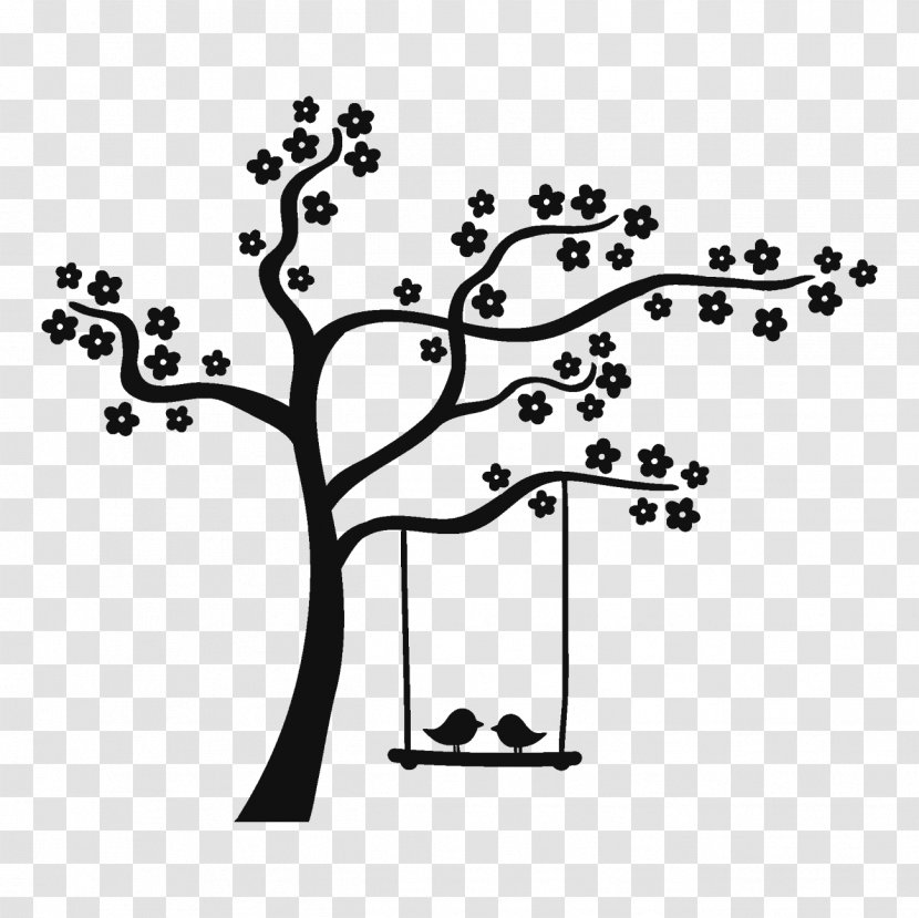Lovebird Tree Clip Art - Black And White - Bird Transparent PNG