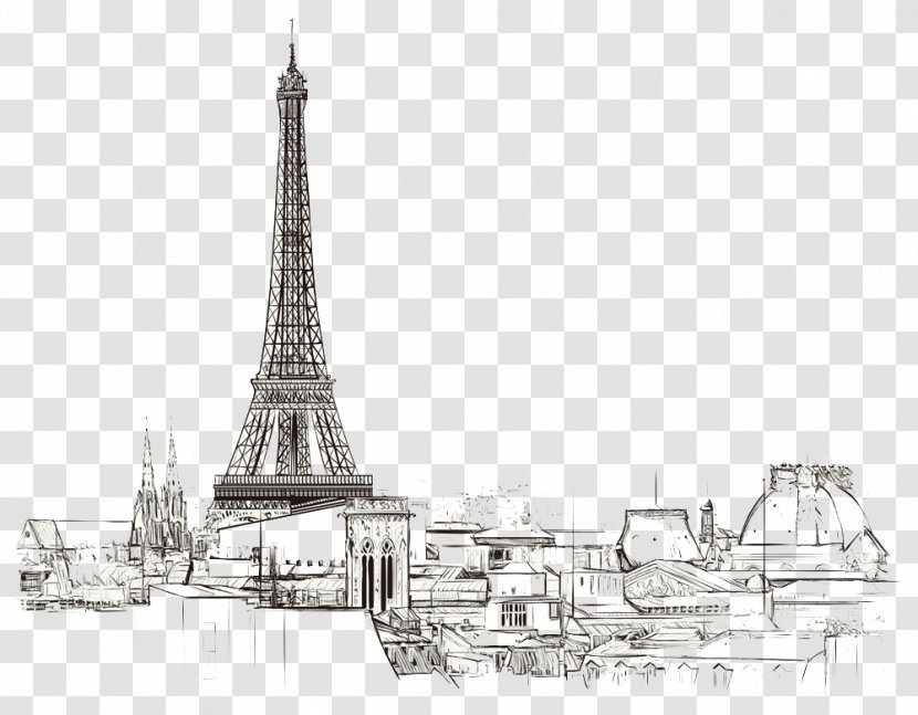 Paris Royalty-free Drawing Illustration - Silhouette - Eiffel Tower Sketch Transparent PNG