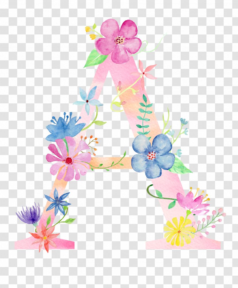 Letter Watercolor Painting Poster - Pastel - Flowers A Transparent PNG
