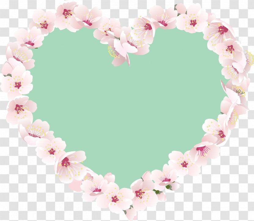 Heart Pink Border Flowers Transparent PNG