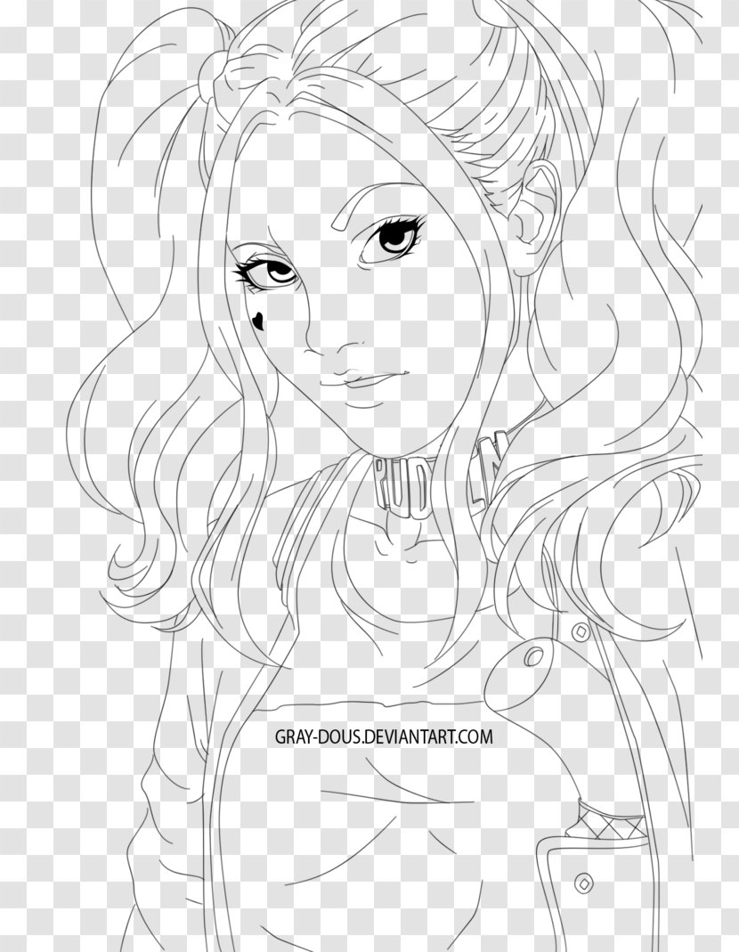 Harley Quinn Line Art Drawing Sketch - Frame - Fish Koi Transparent PNG