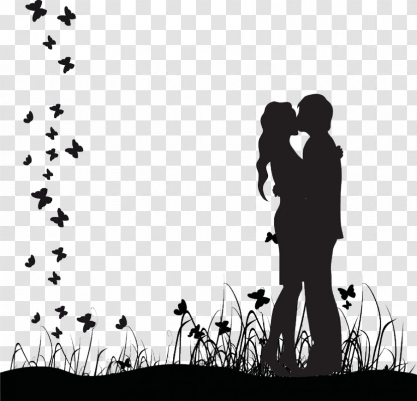 Kiss Silhouette Couple - Monochrome Transparent PNG