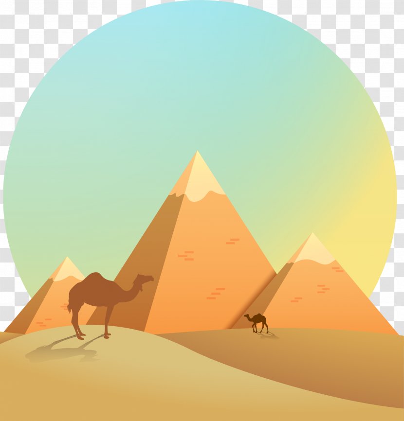 Egyptian Pyramids Ancient Egypt Illustration - The Belt And Road Desert Background Decoration Transparent PNG
