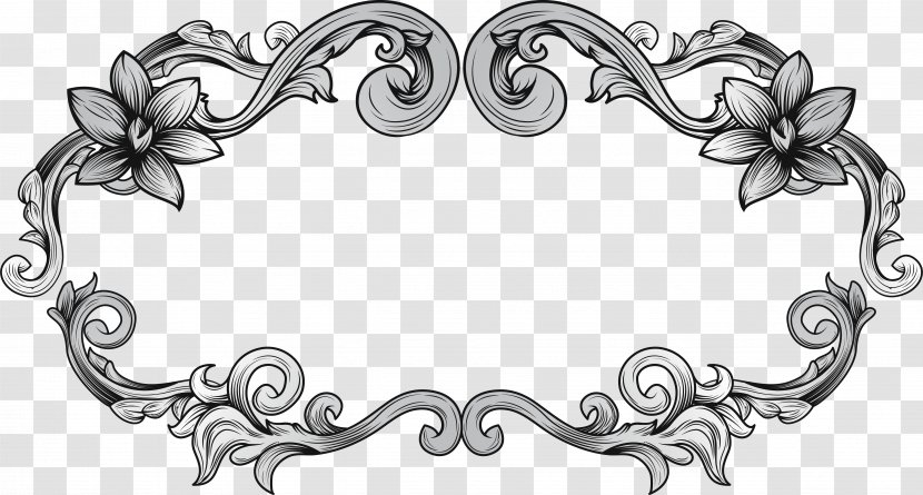 Black And White - Flower - European Hand-painted Bones Border Transparent PNG