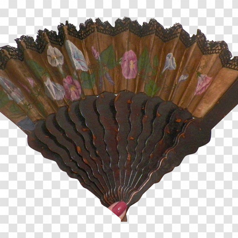 Hand Fan Silk Lace Brown - Hand-painted Vintage Transparent PNG
