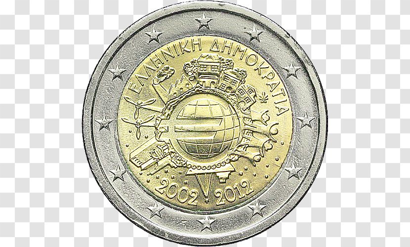 2 Euro Coin Greece Coins - Banknote Transparent PNG