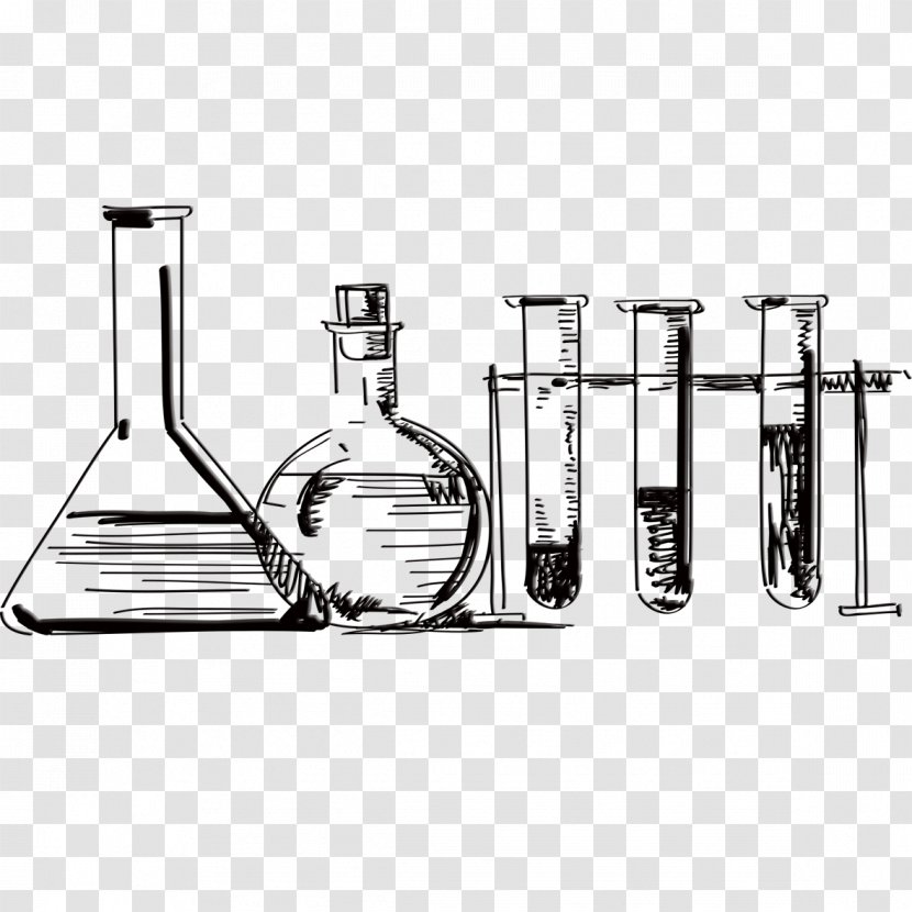 Science Biology Mathematics Laboratory Drawing - Black And White - Chemical Tests Bottle Transparent PNG