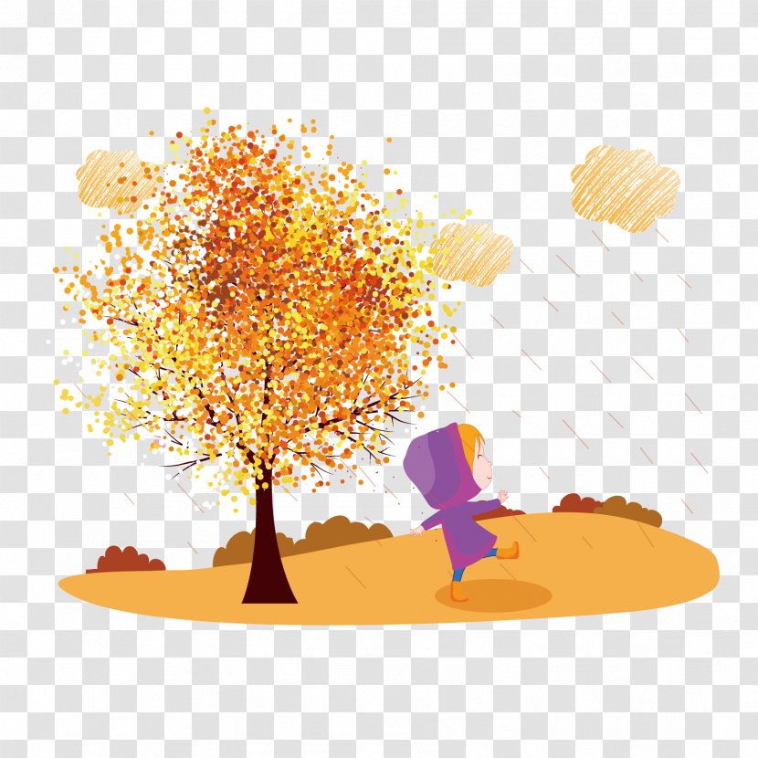 Cartoon Graphic Design - Text - Vector Yellow Tree And Child Transparent PNG