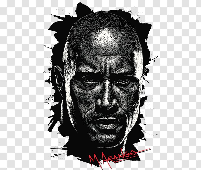 Drawing Visual Arts Portrait Canvas Print - Black And White - Dwayne Johnson Transparent PNG