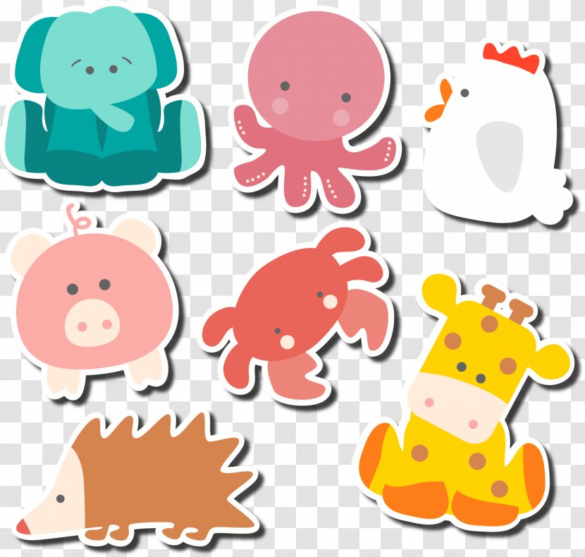 Animal Cartoon Clip Art - Animation - Seven Cute Stickers Vector Material Transparent PNG