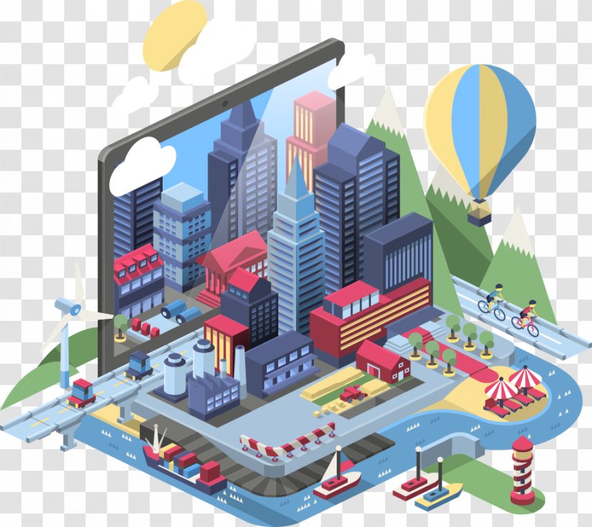 Isometric Projection City Illustration - Map - Vector Cartoon Transparent PNG